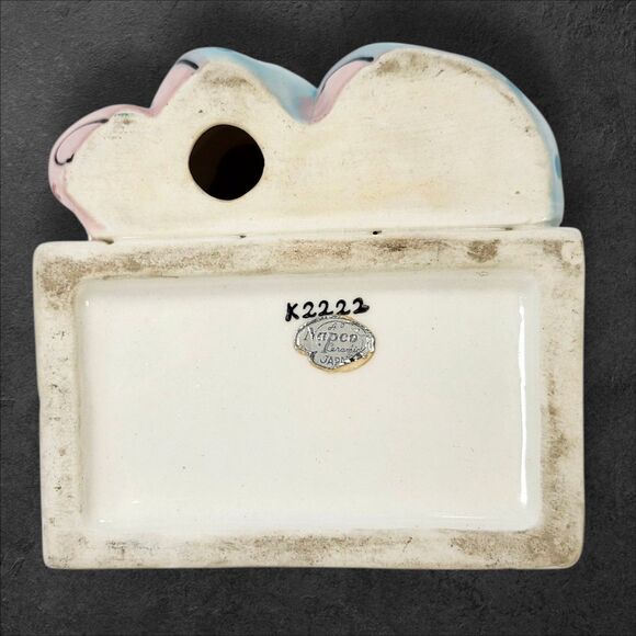 Vintage Napco K2222 Patchwork Puppy Planter Pink & Blue Ceramic Japan Transition - Picture 9 of 12